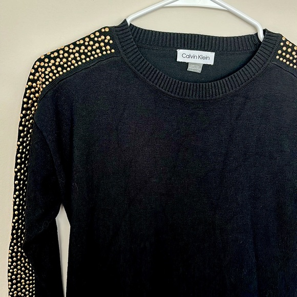 Calvin Klein Black Sweater Dress with Gold Embellishments - Picture 2 of 7
